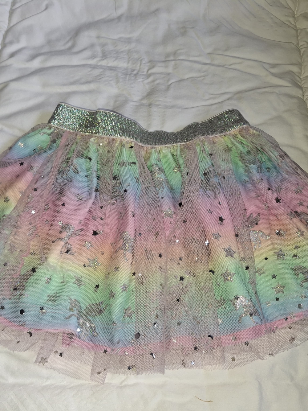 Loungefly Pastel Rainbow Tulle Skater Skirt with Silver Glitter Waistband